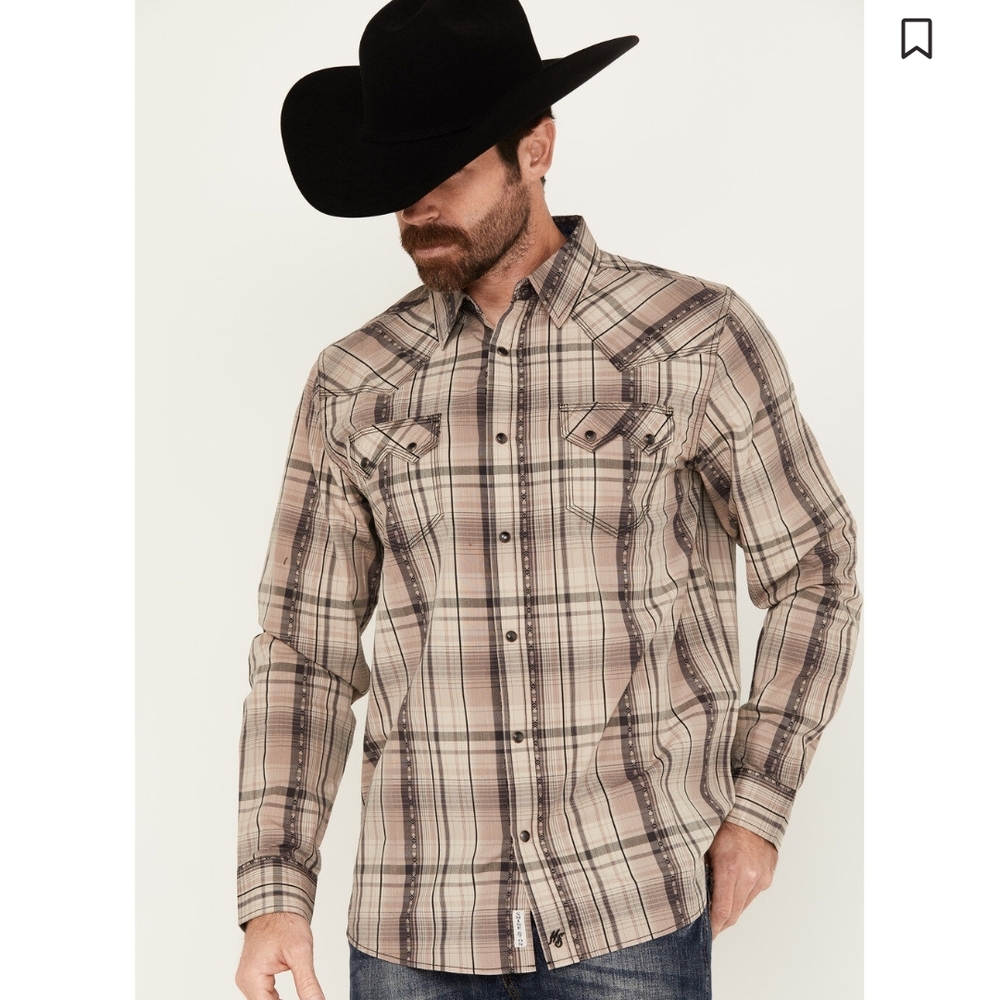 Bullhead Moonshine Spirit Men's Load Plaid Print L/S Western Shirt Sz Med Tan